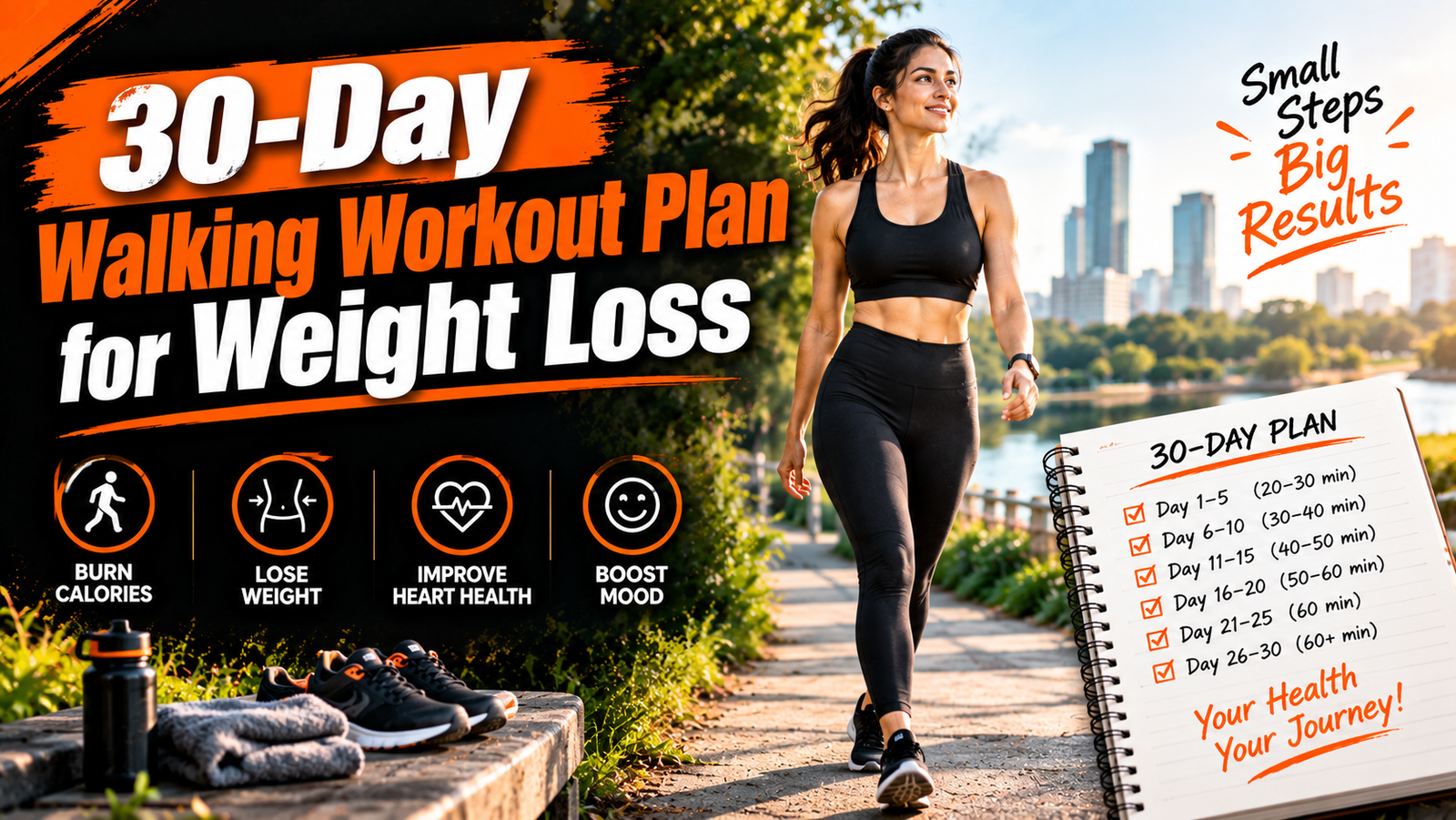 30-day walking workout plan for weight loss with a person walking outdoors
