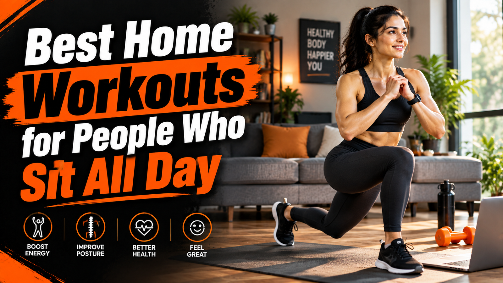person doing a home workout after sitting at a desk all day