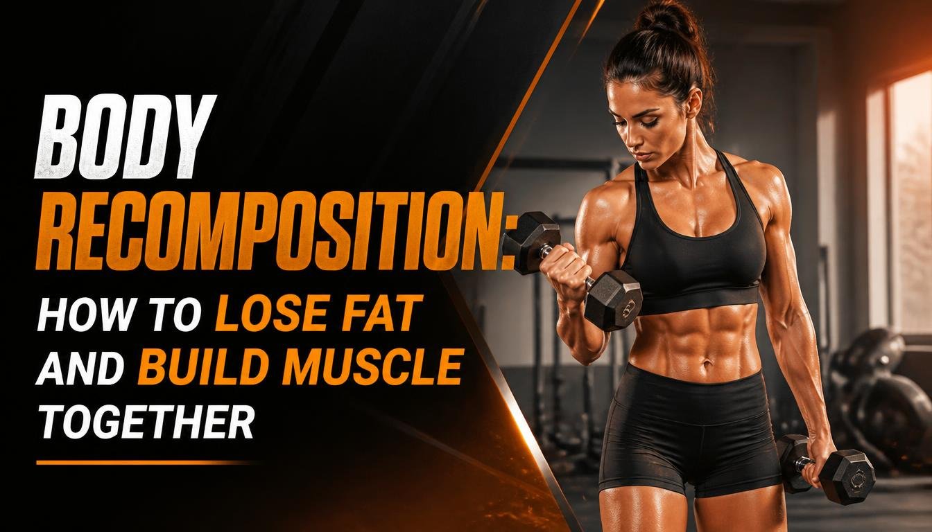 Person strength training in a gym as part of a body recomposition plan to build muscle and reduce body fat