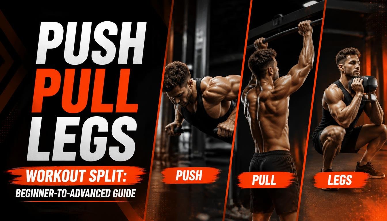 Push pull legs workout split showing push, pull, and leg training days